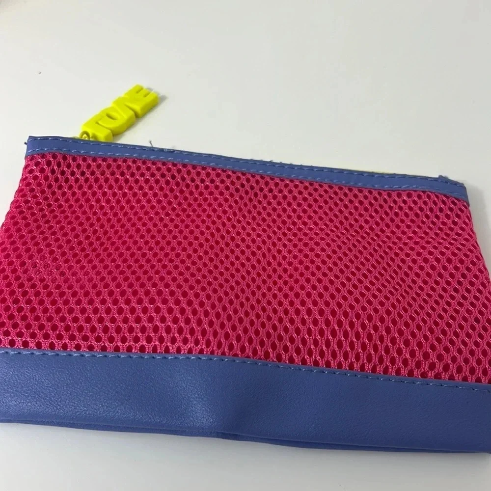 NWOT Pink Blue‎ and Yellow Mesh Makeup Bag